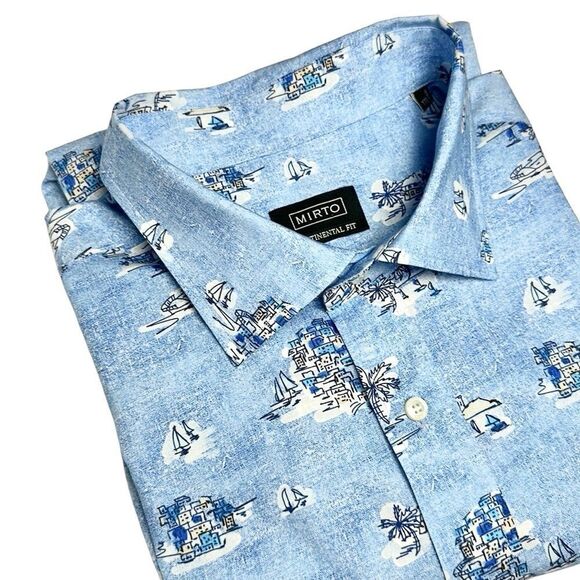 Mirto Spain Button Down Shirt Blue Cotton Nautical Print Size Men’s XXL NWOT - Picture 3 of 15